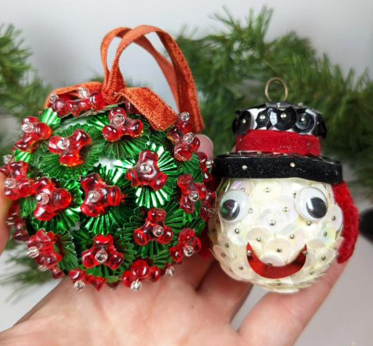 Vintage Beaded Pushpin Christmas Ornaments