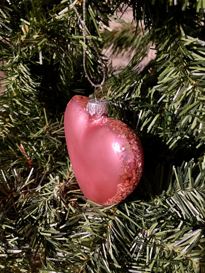 Mom Pink Heart Glass Christmas Ornament