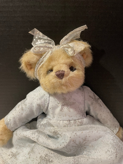 Vintage Bearington Bear in Silver Snowflake and Blue Dress Antique Teddy Bear Stuffed Animal