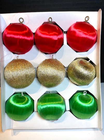 Red, Green, and Gold Satin Christmas Ornaments