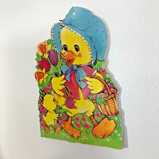 Vintage 1960s Wooden Die Cut Easter Duck Wall Hanging