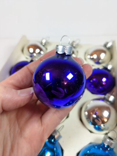Vintage Small Blue, Purple, and Silver Ornaments