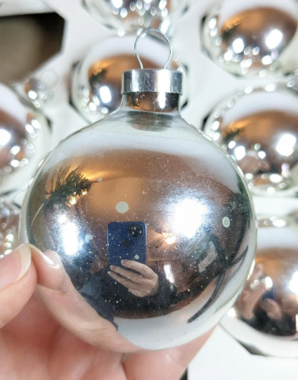 Vintage Holly Silver Christmas Ornaments