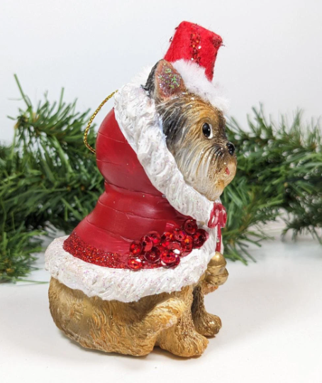 Santa Yorkie Dog Christmas Ornament
