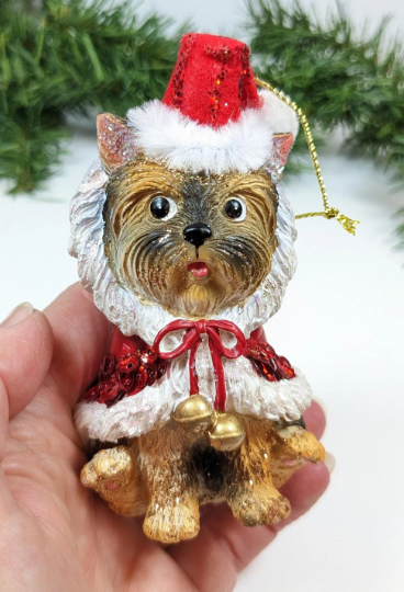 Santa Yorkie Dog Christmas Ornament