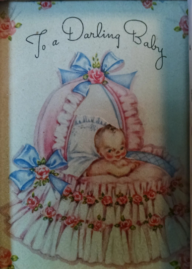 Vintage Framed Baby Card "To a Darling Baby"