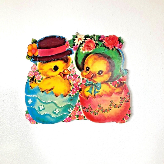 Hatching Easter Chicks Vintage Wooden Die Cut Easter Wall Hanging