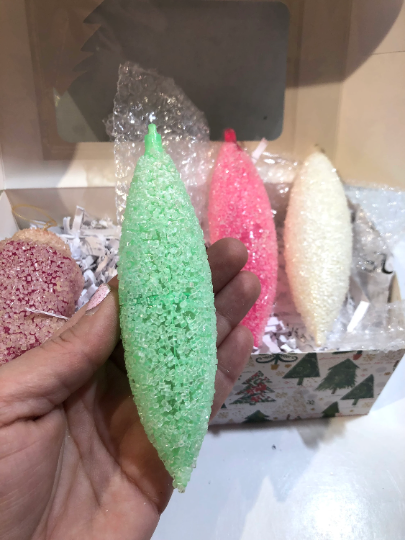 Vintage Icicle and Boot Sugared Christmas Ornaments