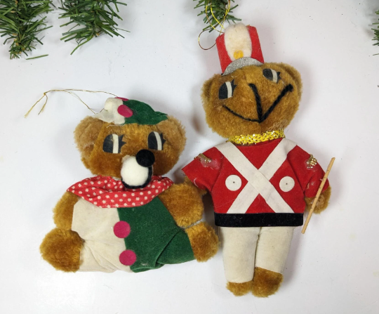 Vintage Teddy Bear Stuffed Animal Christmas Ornaments