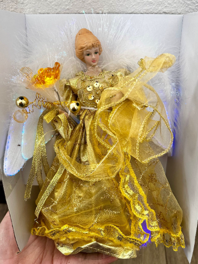 10" Fiber Optic Golden Angel Tree Topper