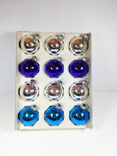 Vintage Small Blue, Purple, and Silver Ornaments