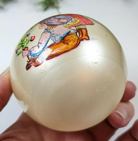 Vintage Holly Hobbie Like Christmas Ornament