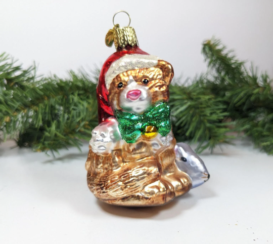 Cat with Toy Mouse Retired Old World Christmas Ornament