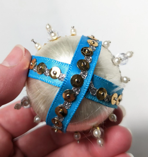 Vintage Small White Beaded Pushpin Christmas Ornaments