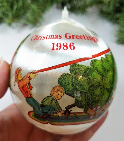 Vintage 1986 Satin Christmas Greetings Ornament