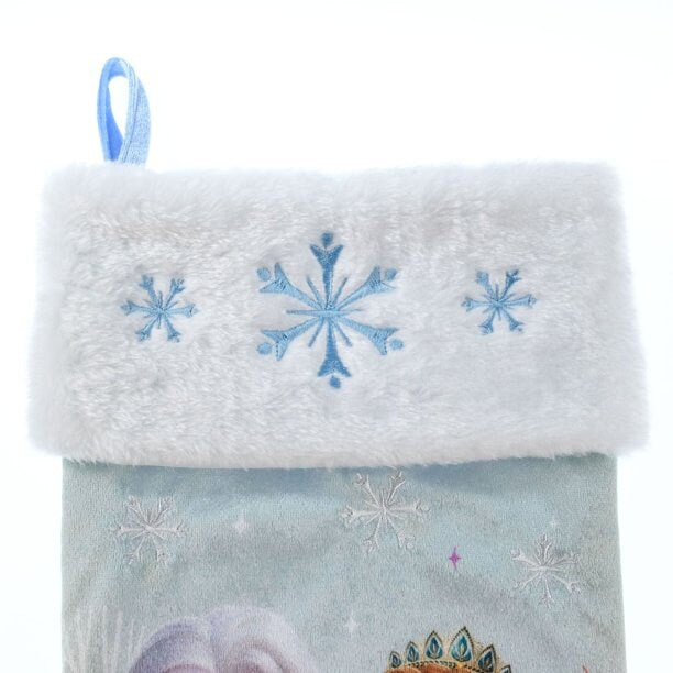Disney Frozen Christmas Stocking / Anna, Elsa & Olaf / Baby Blue and Snowflakes / Felt Embossed Stocking