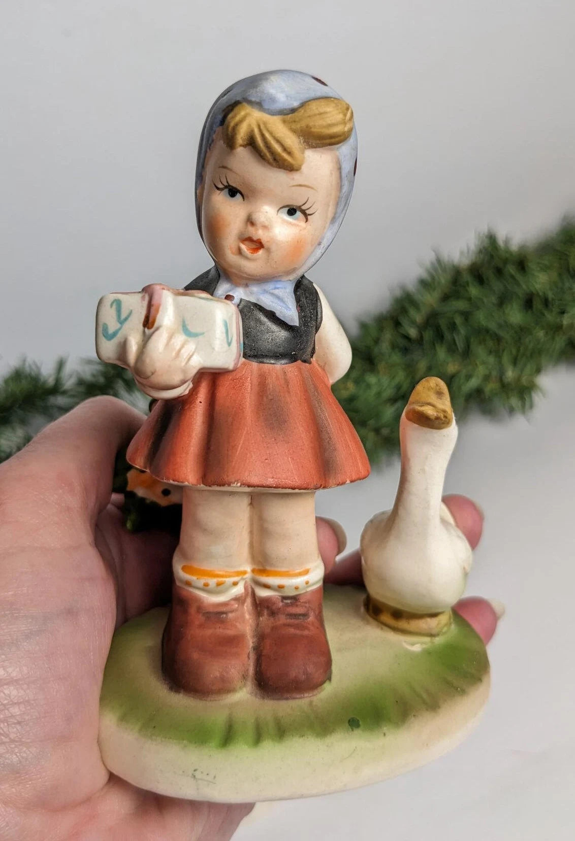 Girl with Goose and Boy with Dog Figurines