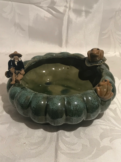 Majolica Mudman and Frog Bowl