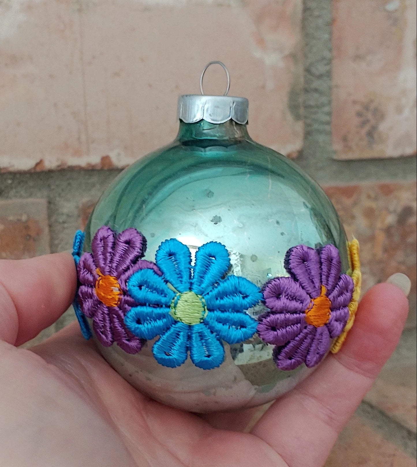 Green Handmade Glass Boho Christmas Ornaments