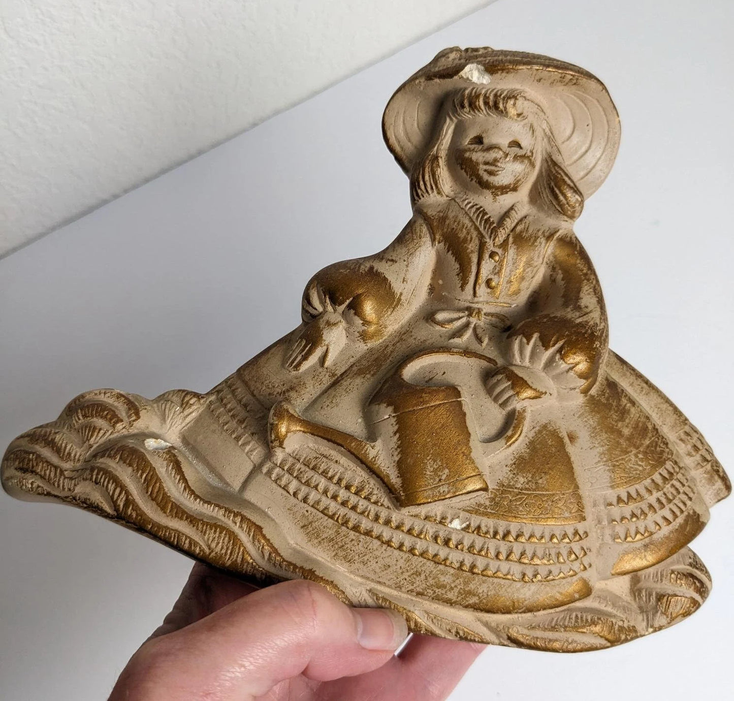 Vintage 1953 Chalkware Girl with Watering Can Collectible Figurine