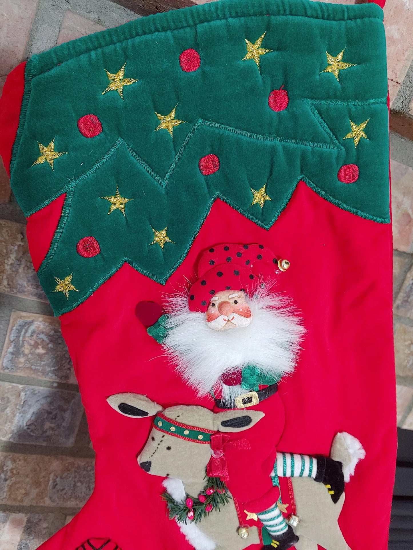 Red Santa, Reindeer and Elf Christmas Stocking