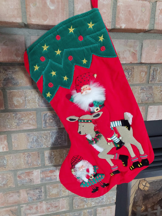 Red Santa, Reindeer and Elf Christmas Stocking