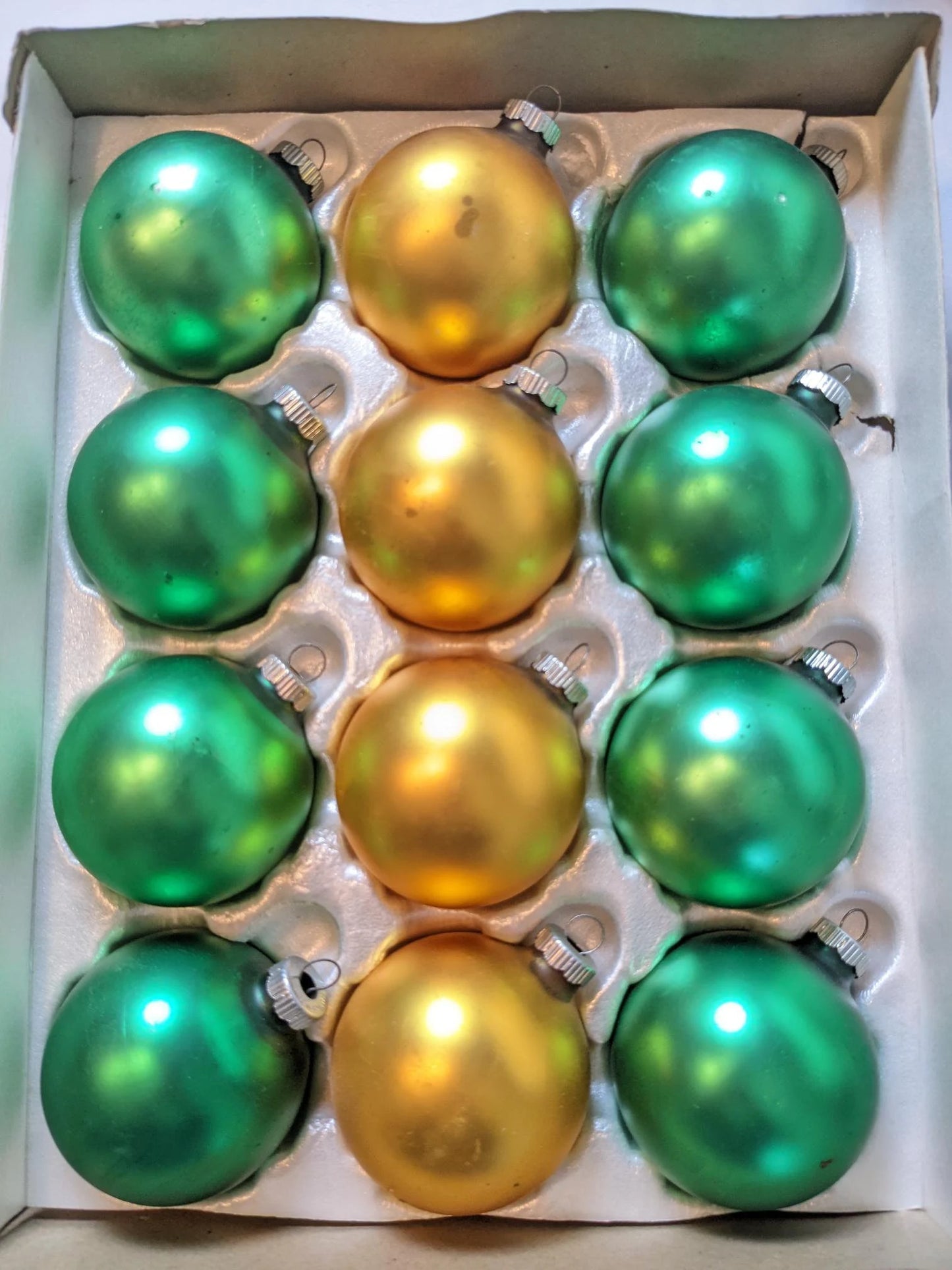 Shiny Brite Green and Gold Christmas Ornaments