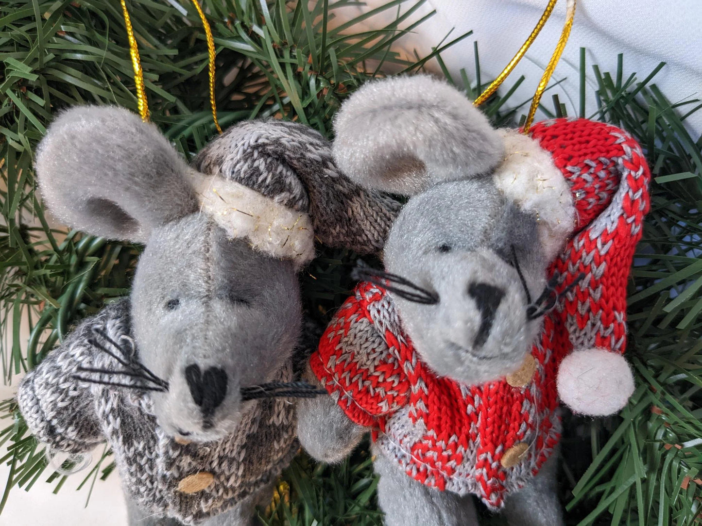 Vintage Mice Plush Stuffed Animal Christmas Ornaments