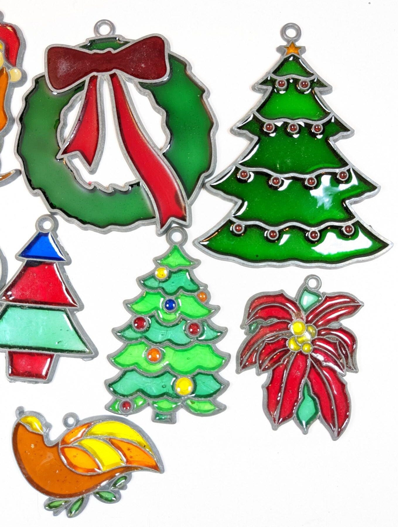 1970s Faux Stained Glass Christmas Ornaments