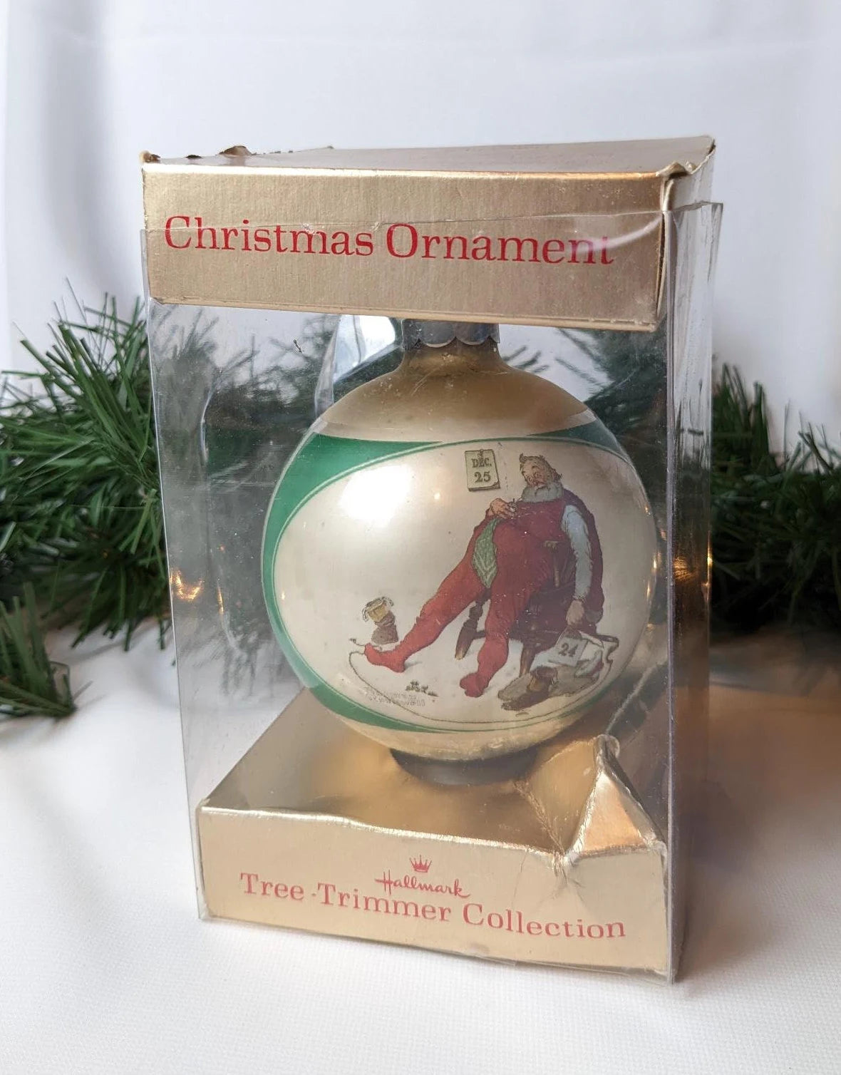 Vintage 1976 Hallmark Norman Rockwell Tired Santa Christmas Ornament