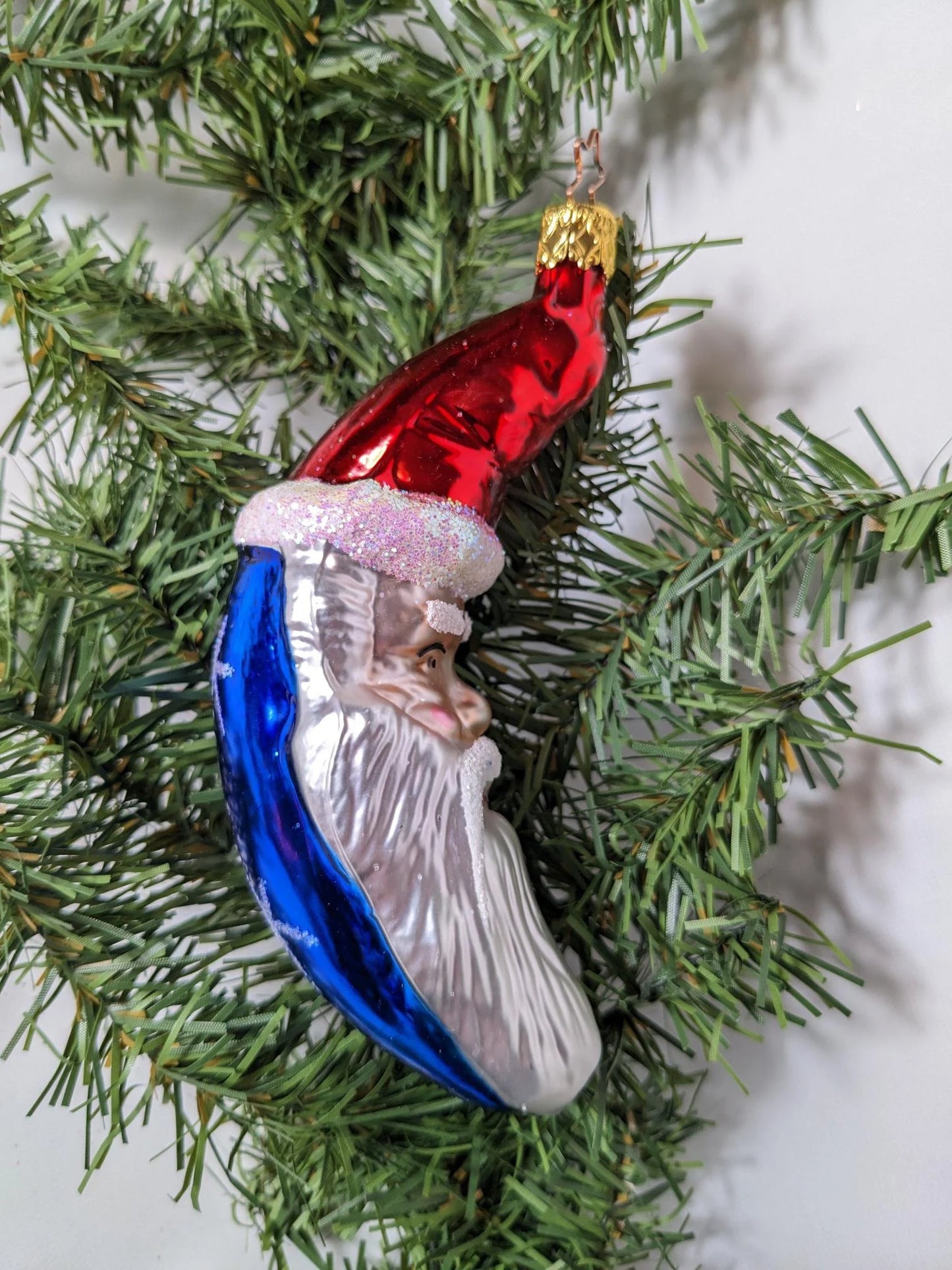 Crescent Moon Santa Claus Retired Old World Christmas Inge Glas Ornament