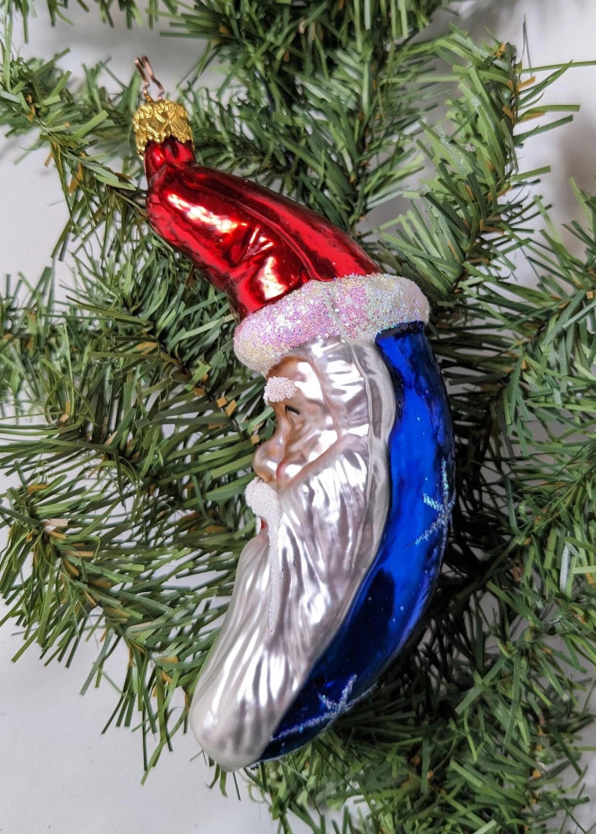 Crescent Moon Santa Claus Retired Old World Christmas Inge Glas Ornament