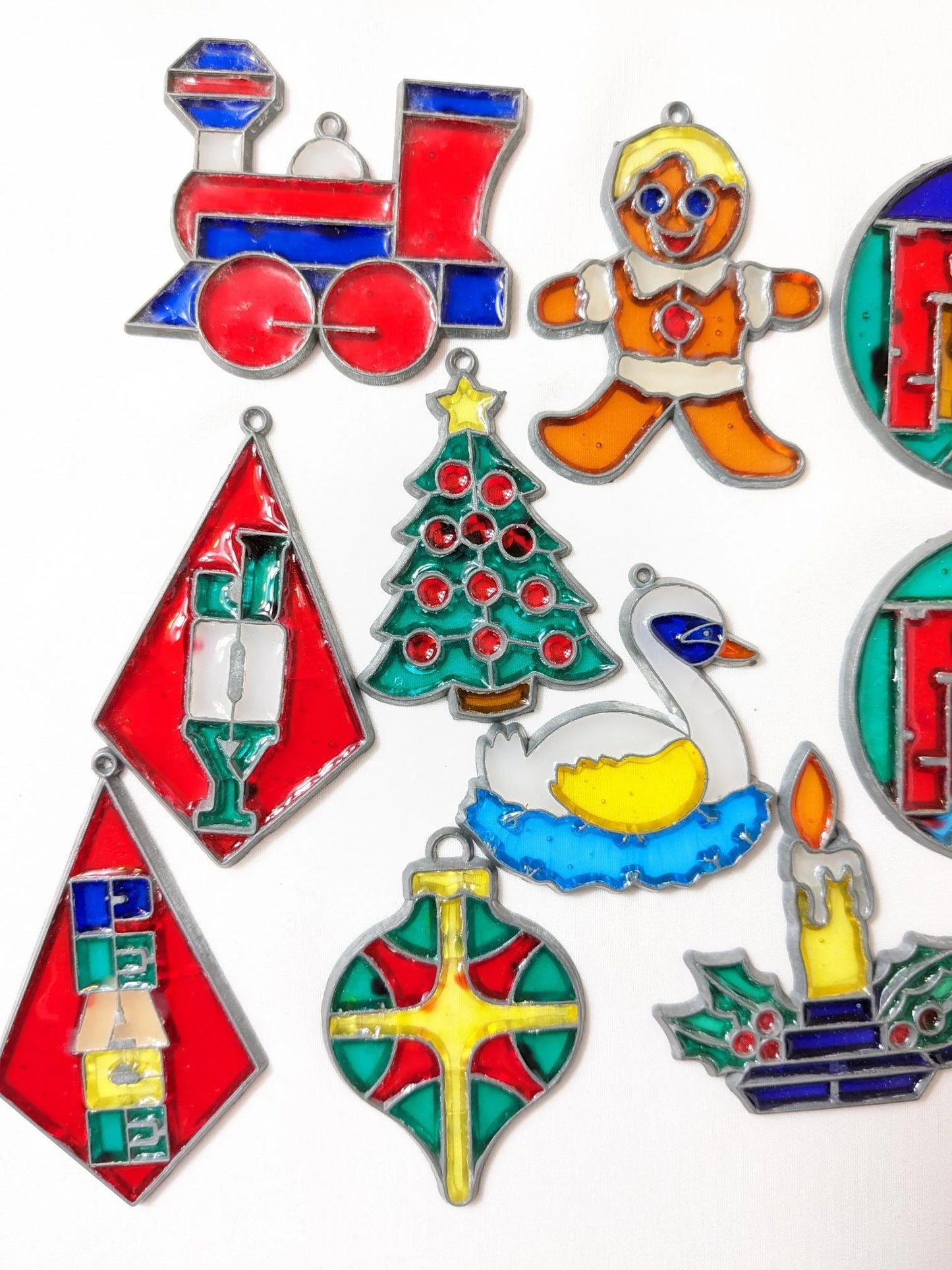1970's Faux Stained-Glass Christmas Ornaments Set-A