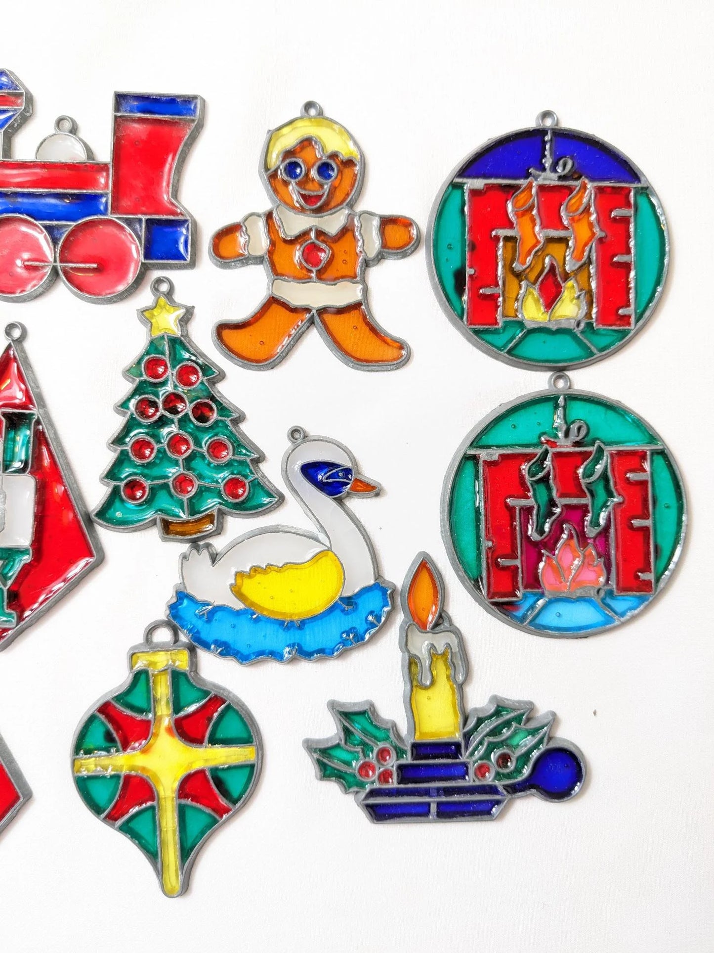 1970's Faux Stained-Glass Christmas Ornaments Set-A