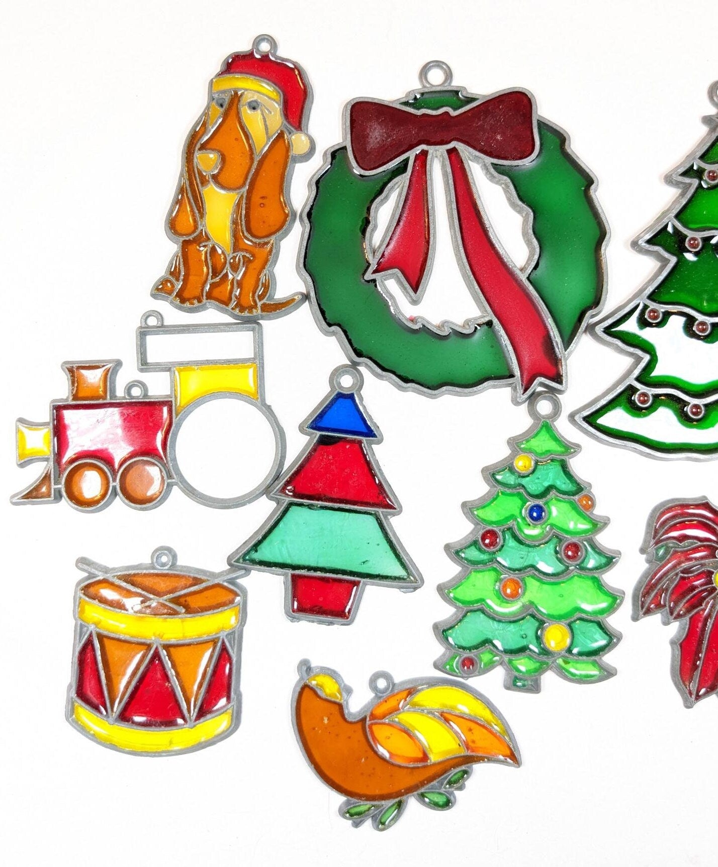 1970s Faux Stained Glass Christmas Ornaments