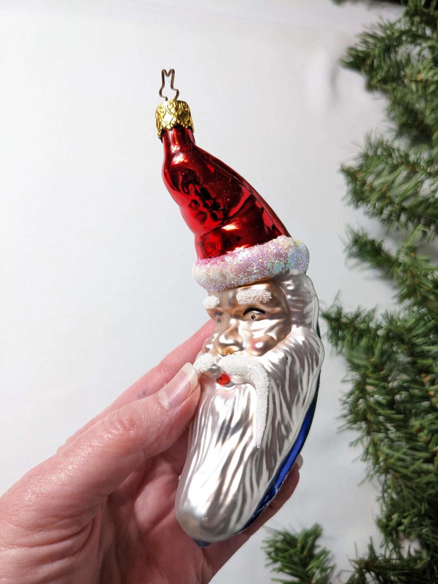 Crescent Moon Santa Claus Retired Old World Christmas Inge Glas Ornament