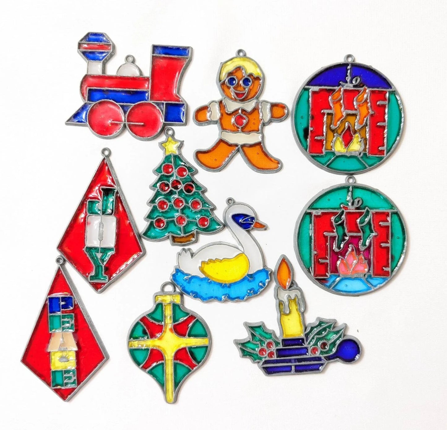 1970's Faux Stained-Glass Christmas Ornaments Set-A