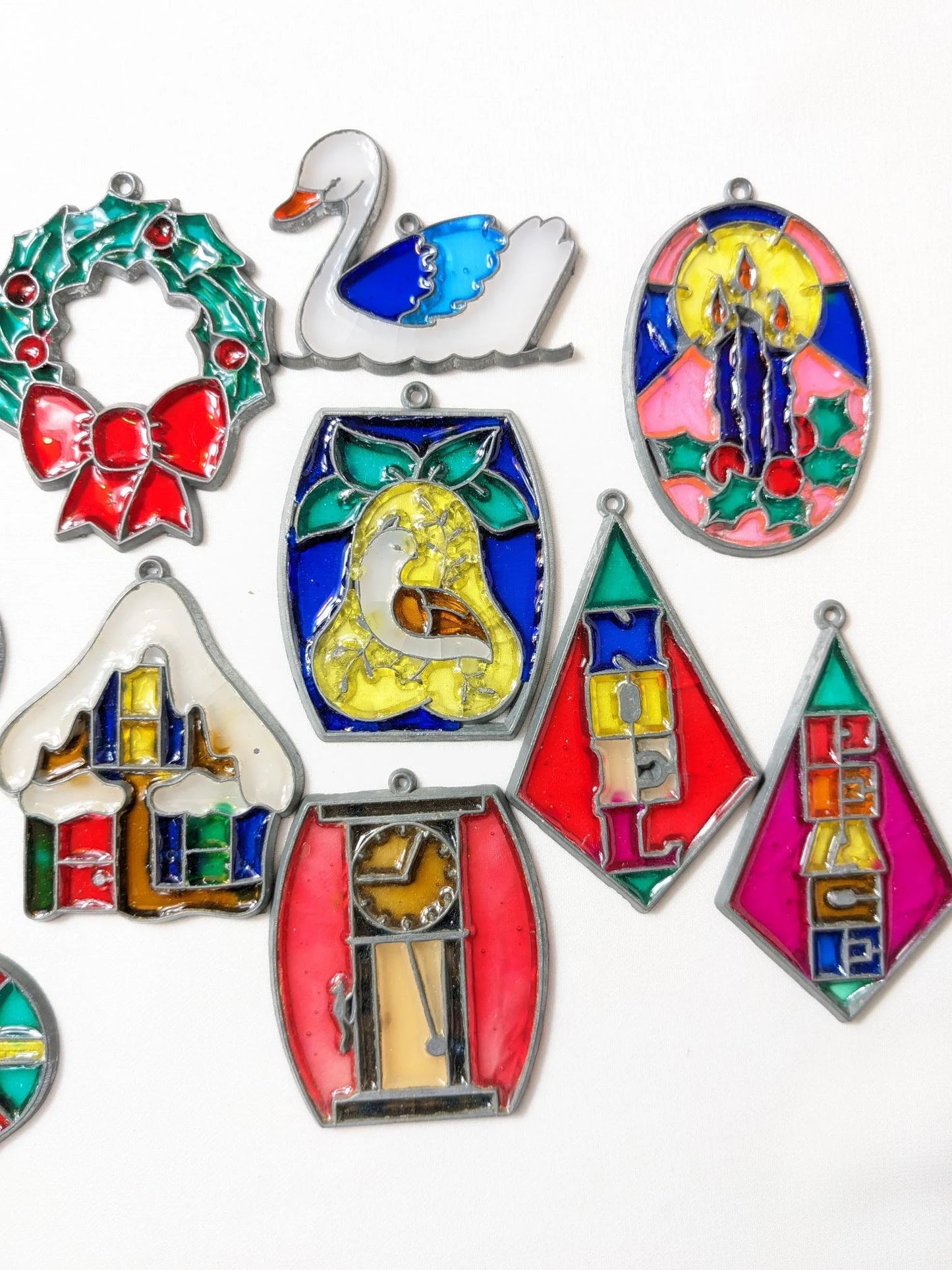 1970s Faux Stained-Glass Christmas Ornaments Set-B