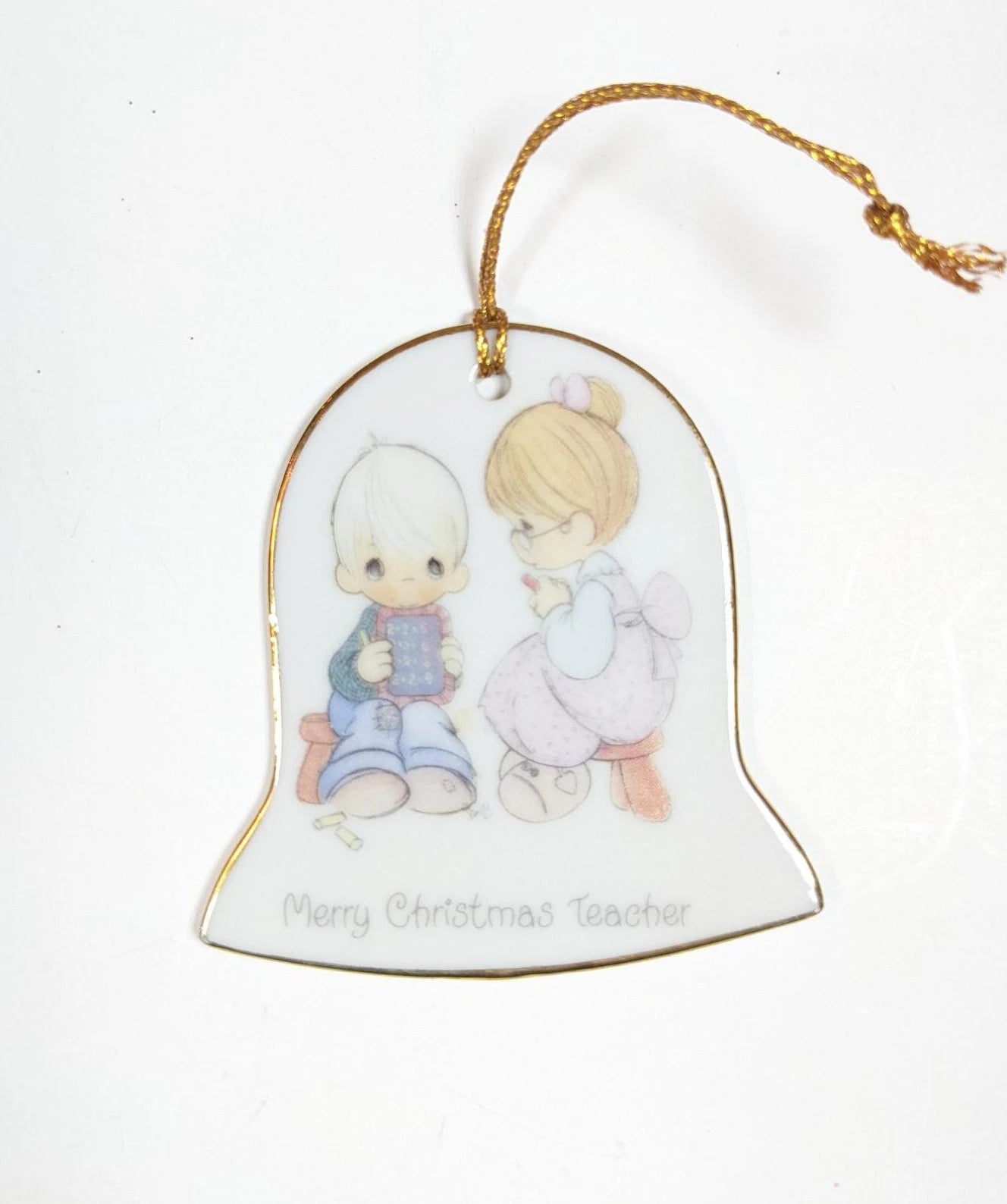 Vintage 1986 Precious Moments Merry Christmas Teacher Ornament