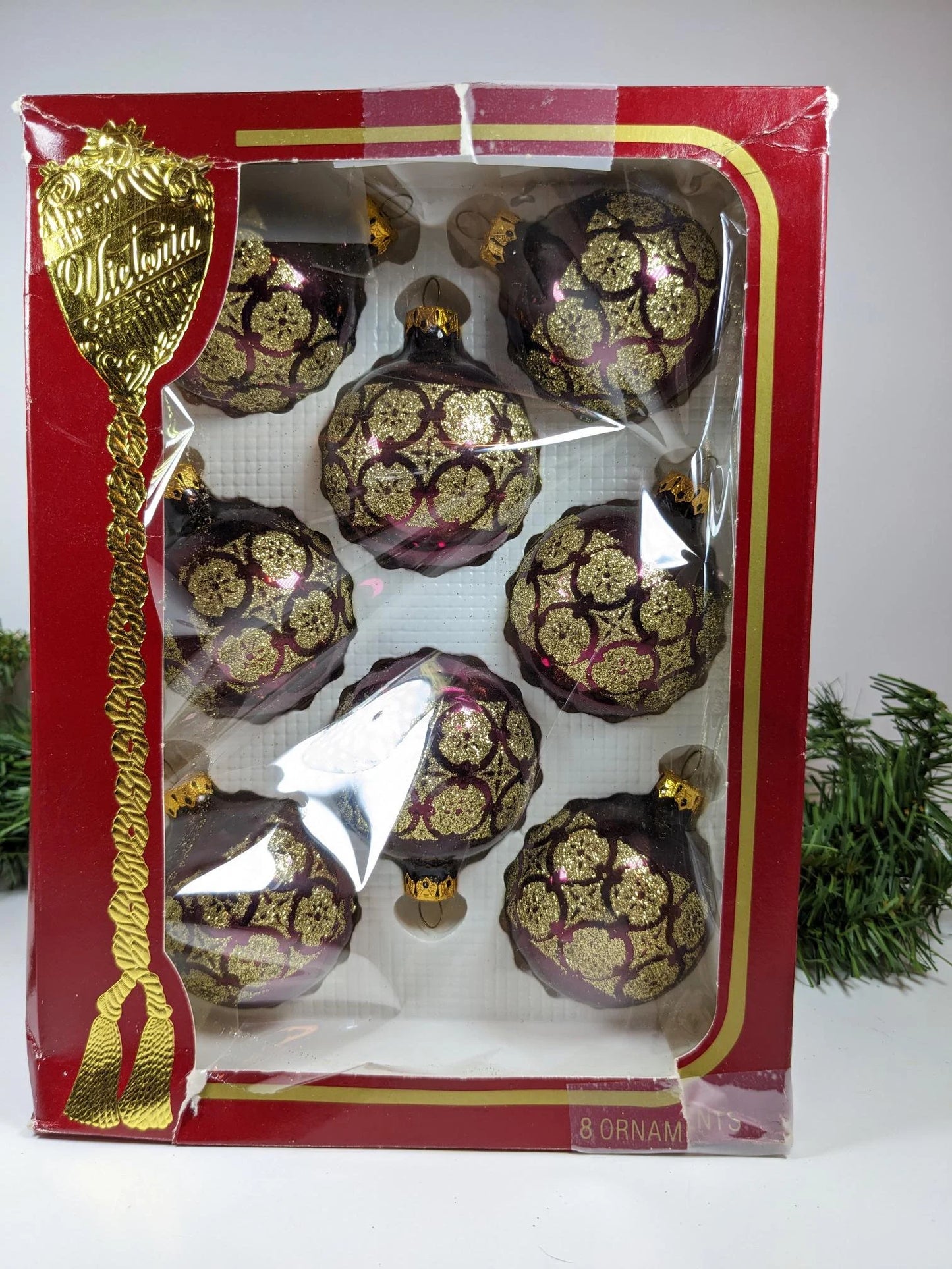 Vintage Purple and Gold Christmas Ornaments