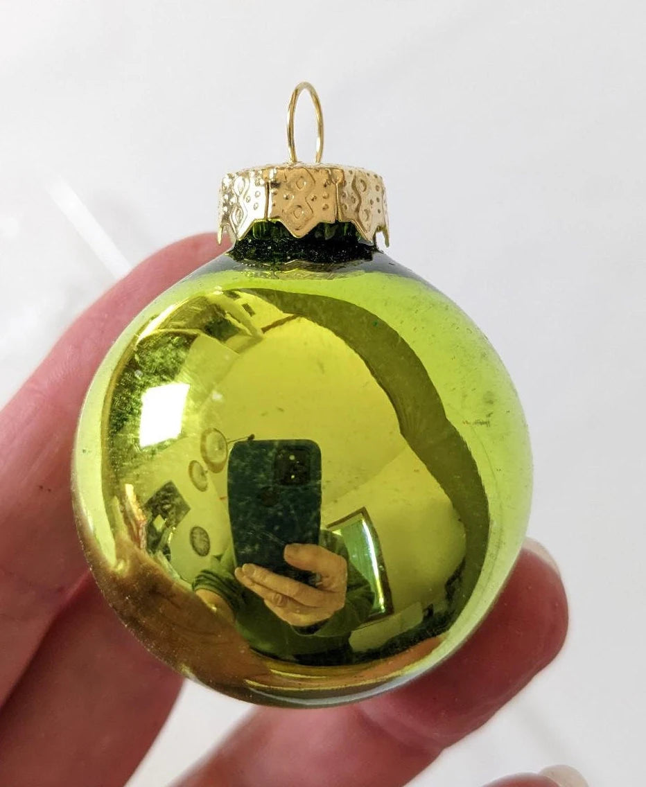 Vintage Set Of Small Green Glass Christmas Ornaments