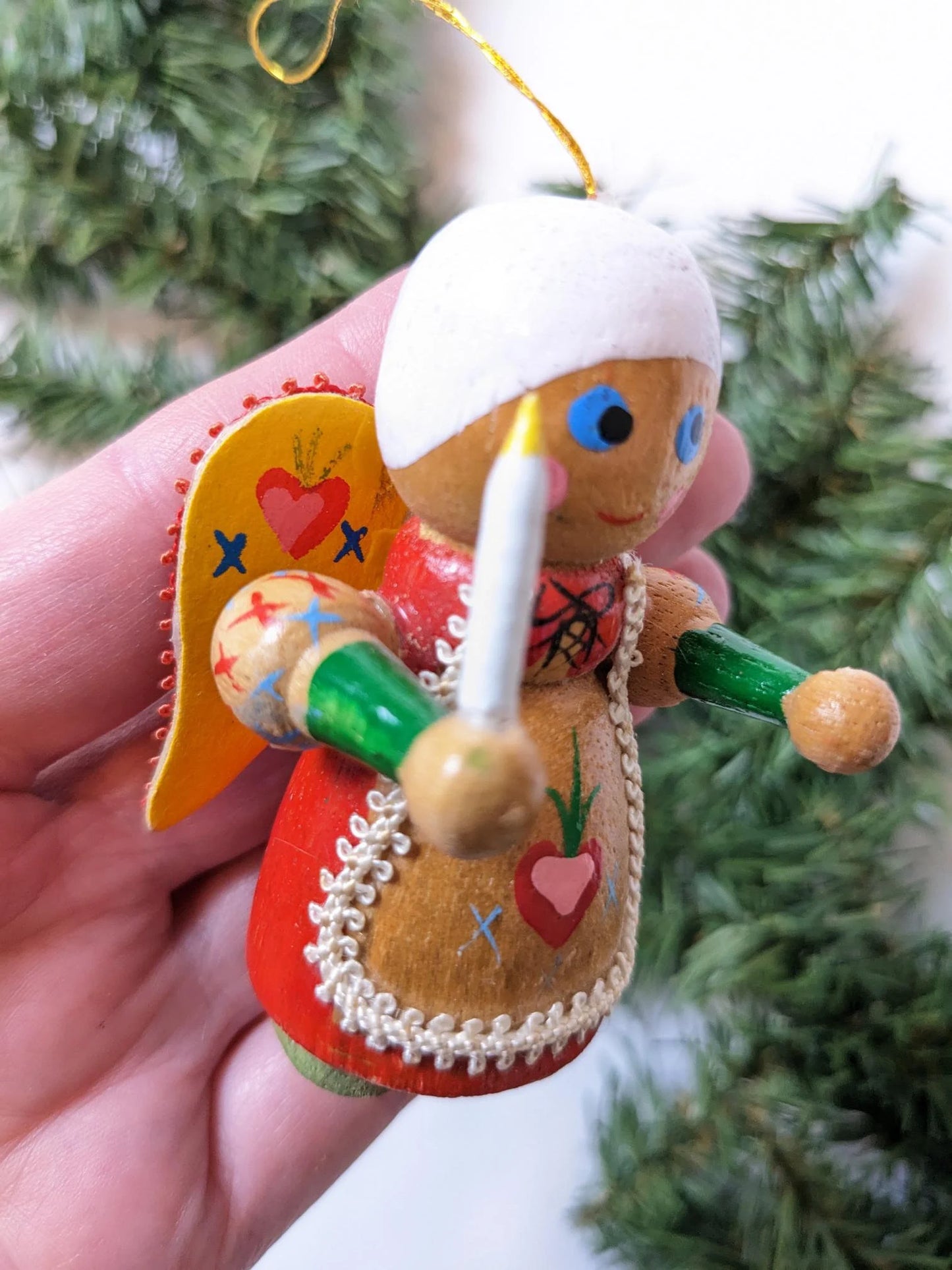 Vintage Kurt Adler Wooden Angel Christmas Ornaments