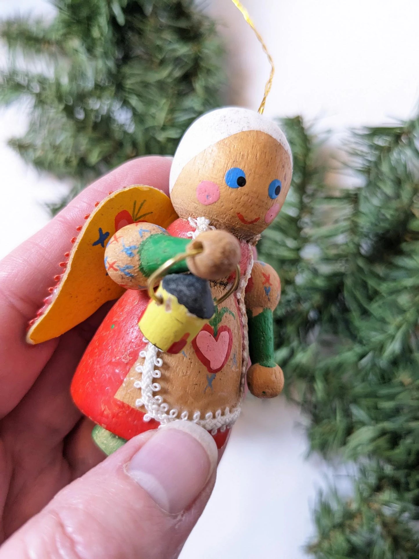 Vintage Kurt Adler Wooden Angel Christmas Ornaments