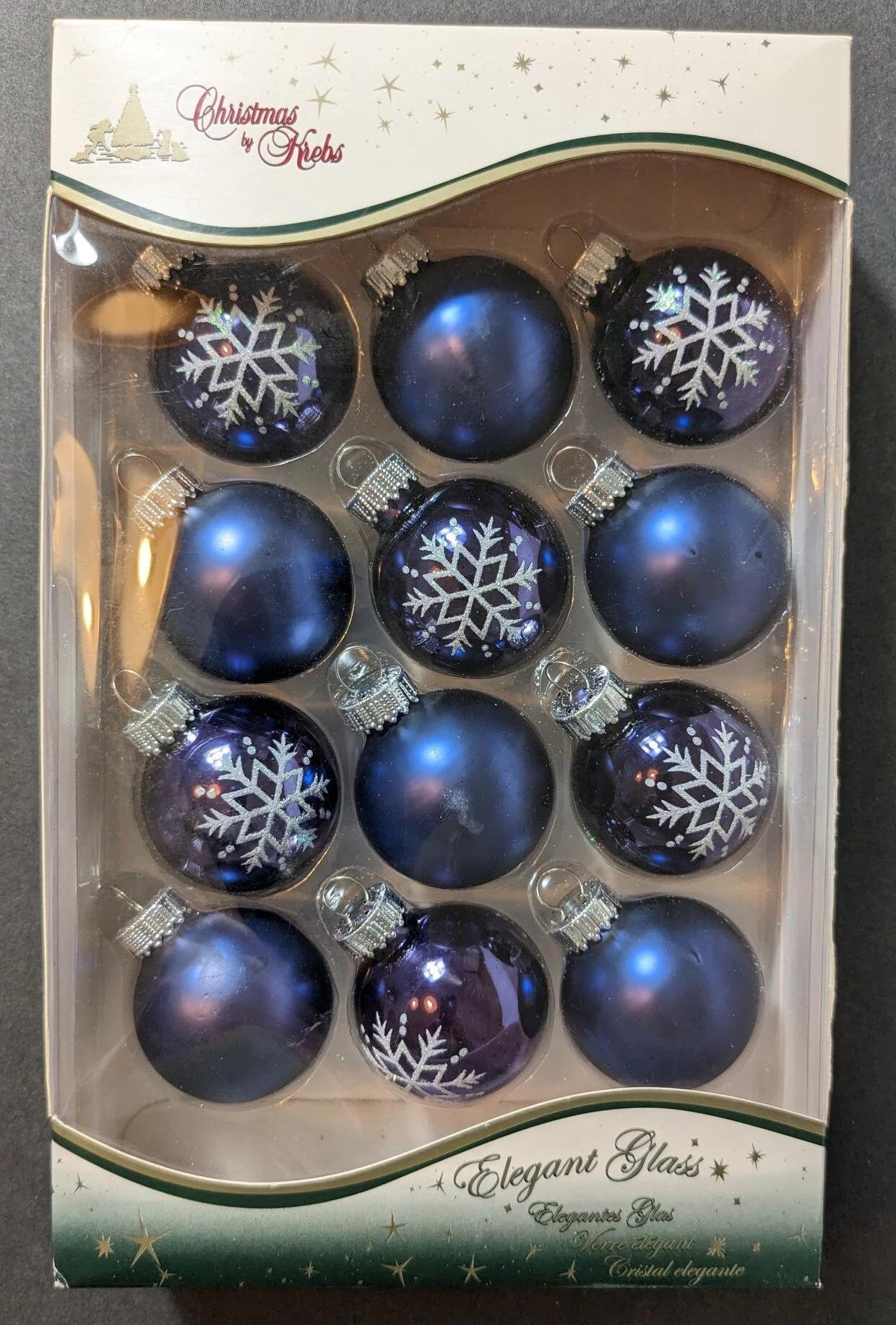 New Krebs Small Blue Glass Christmas Ornament Set