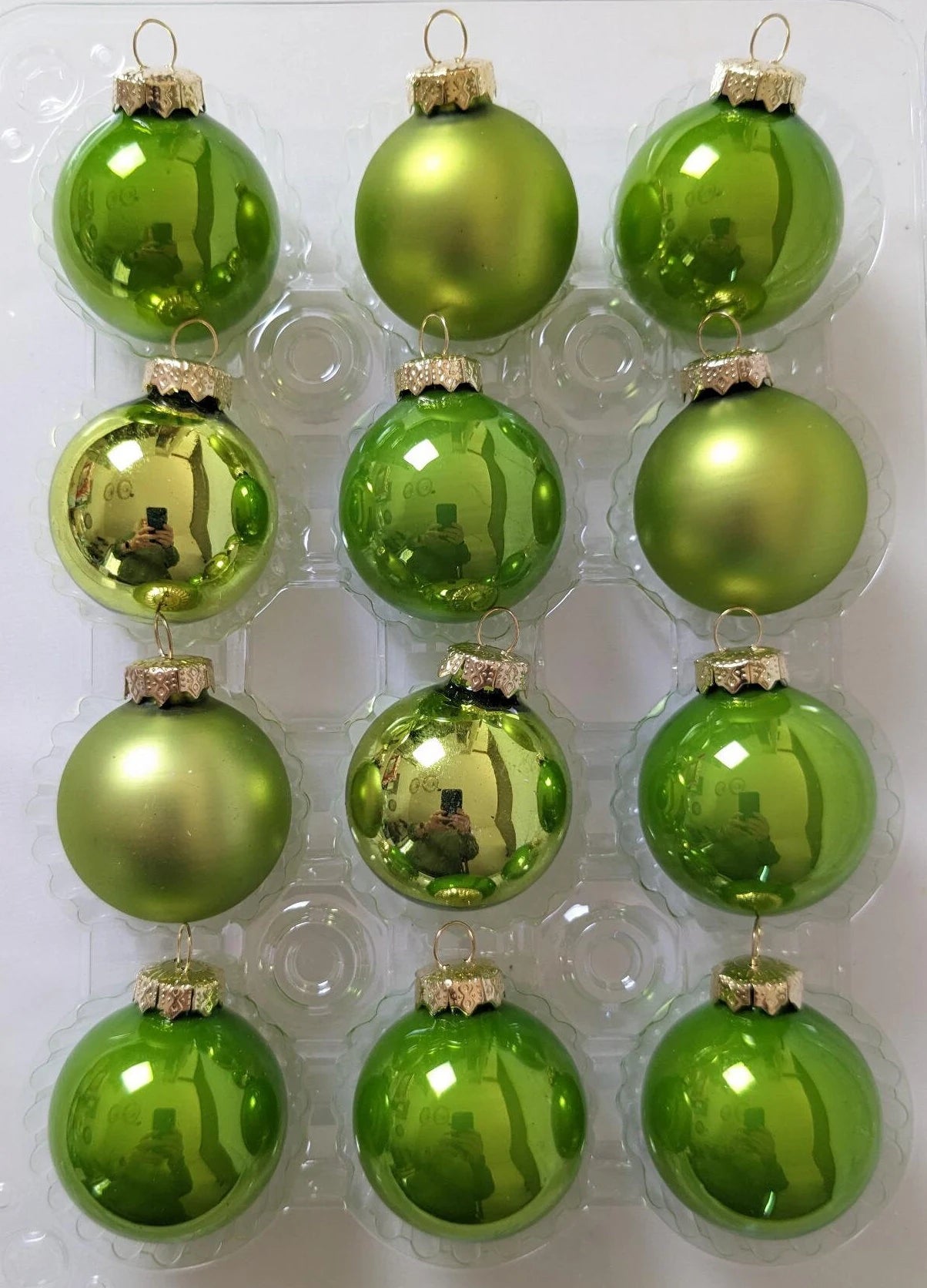 Vintage Set Of Small Green Glass Christmas Ornaments
