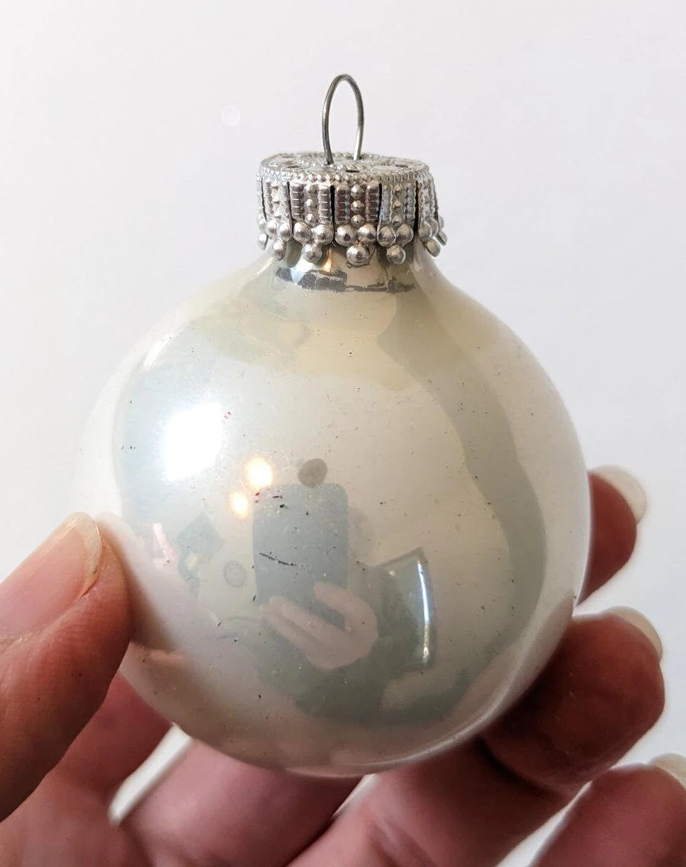 Vintage Set of Glass Christmas Ornaments, Red White and Blue