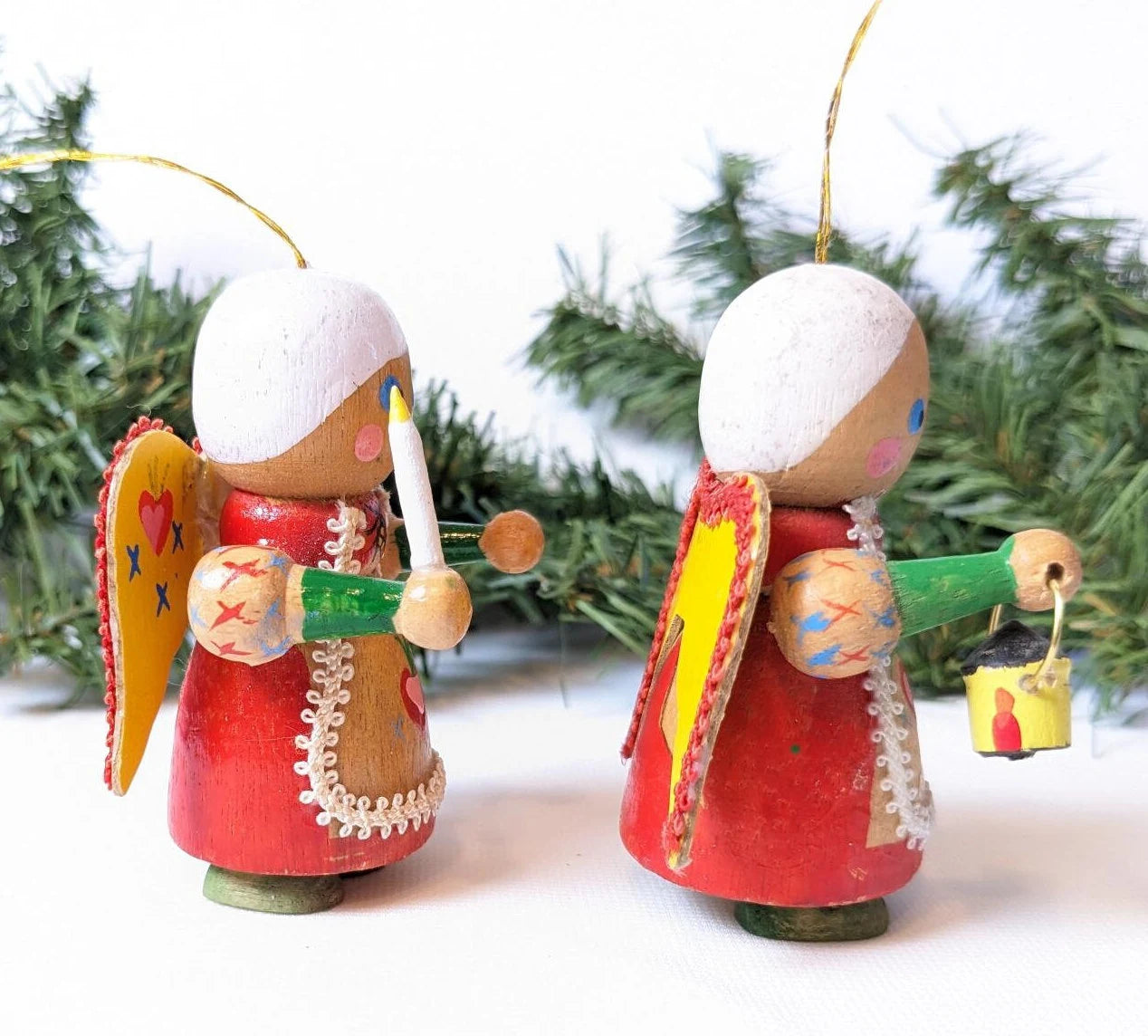 Vintage Kurt Adler Wooden Angel Christmas Ornaments