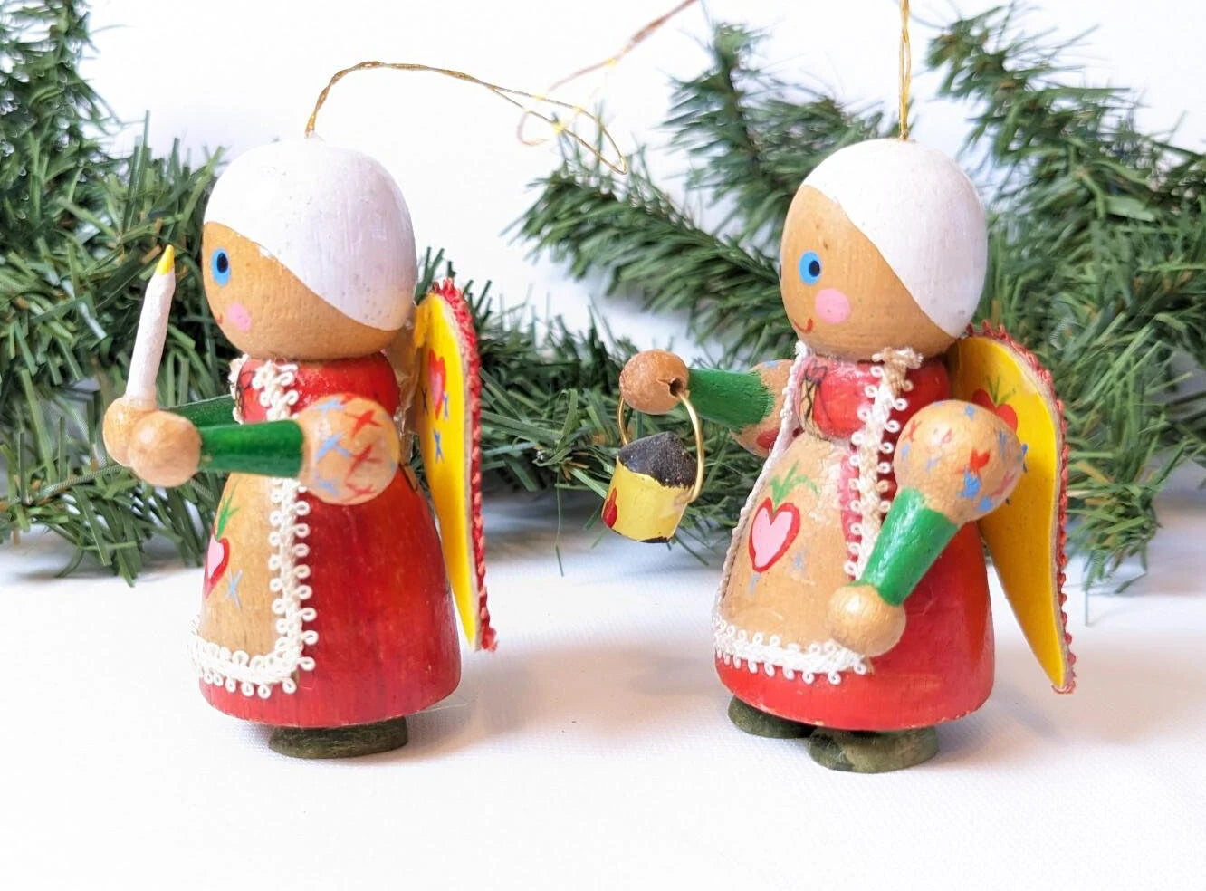 Vintage Kurt Adler Wooden Angel Christmas Ornaments