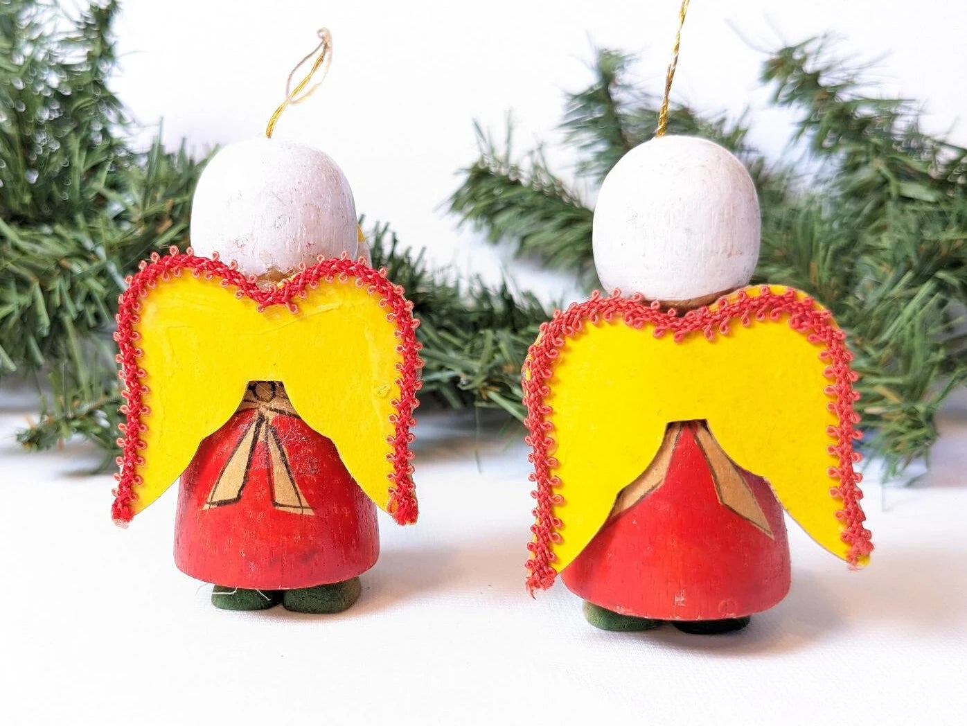 Vintage Kurt Adler Wooden Angel Christmas Ornaments