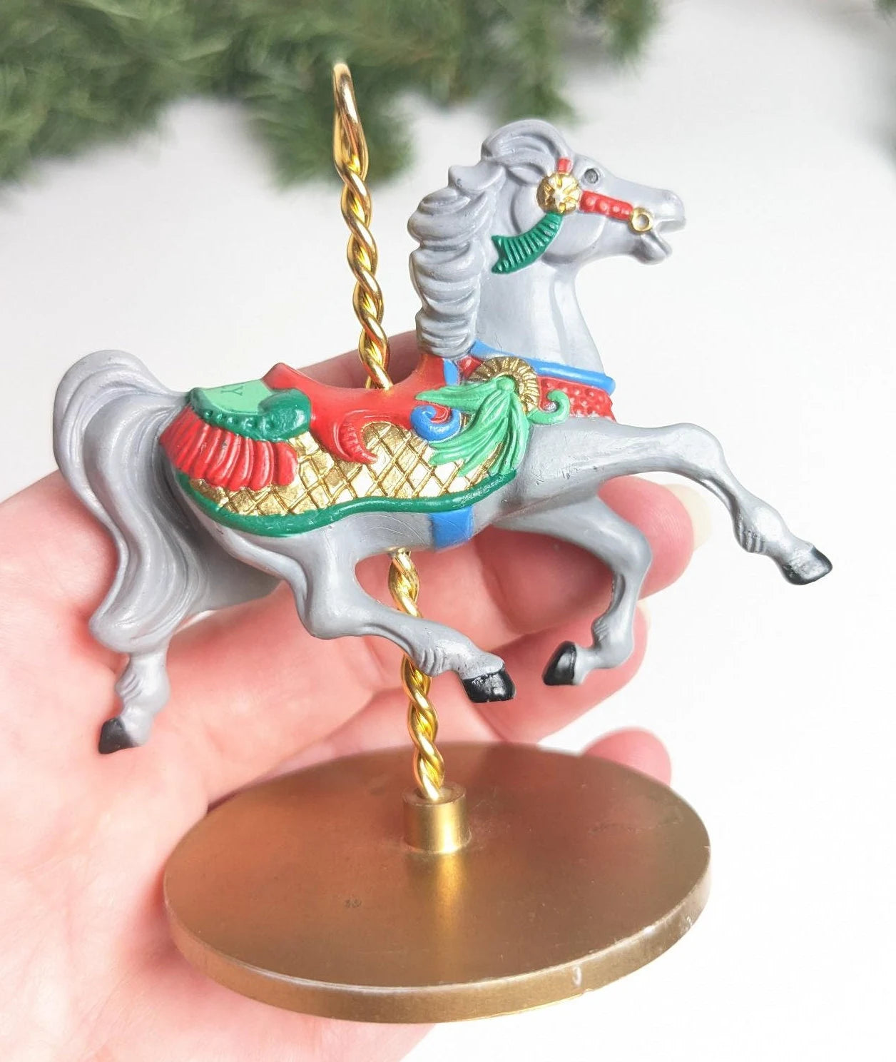 Vintage 1989 Holly Carousel Horse Christmas Ornament